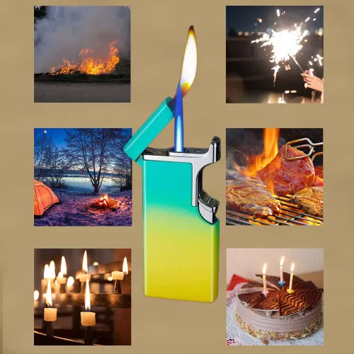 Miniatura 3 de Encendedor doble resistente al viento que brilla en la oscuridad, vela inflable con llama azul para cocina, barbacoa, regalos de campamento