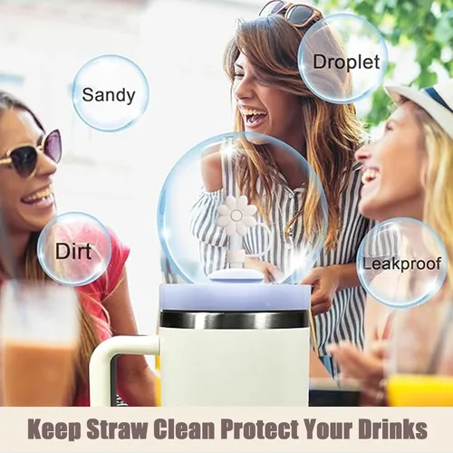 Miniatura 5 de Cubiertas de pajitas con flores SEMATA para tazas Stanley de 30 y 40 oz con asa, accesorios de 4 piezas, tapas de pajita de silicona reutilizables