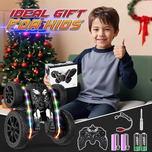 Miniatura 6 de Jimdella - Autos RC, juguetes de autos RC, transformador de control remoto 2-en-1 4WD con spray y luces LED, camión de acrobacias todoterreno