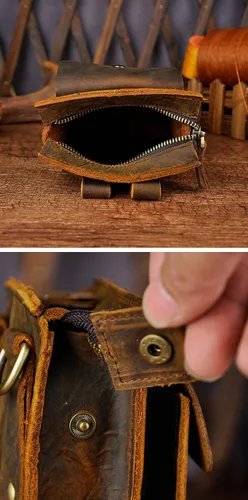 Miniatura 5 de Le'aokuu Riñonera de cuero genuino para hombre, 021 A1 Marrón Oscuro