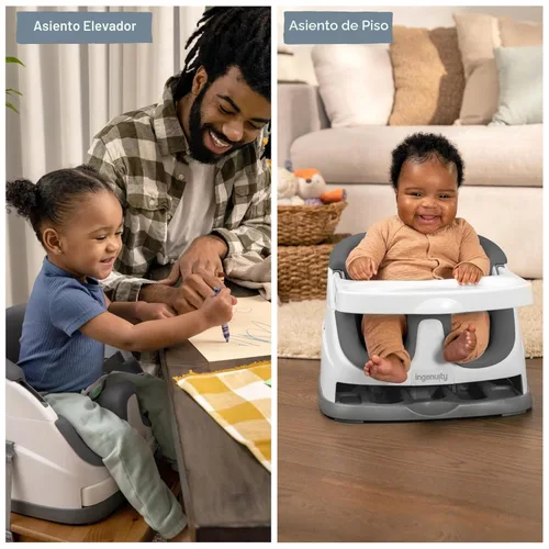 Miniatura 2 de Ingenuity Asiento con base para bebé 2 en 1 con bandeja auto-guardable para alimentación y piso - Pizarra