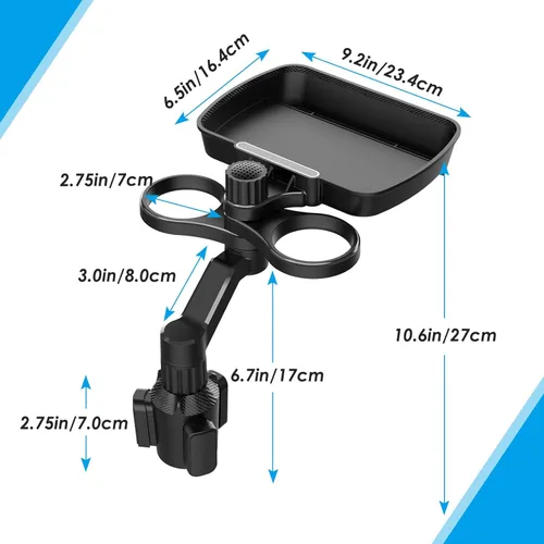 Miniatura 7 de Biupky Expansor de portavasos para automóvil, bandeja universal 4 en 1 compatible con 2.6 a 3.94 pulgadas, multitaza con bandeja grande