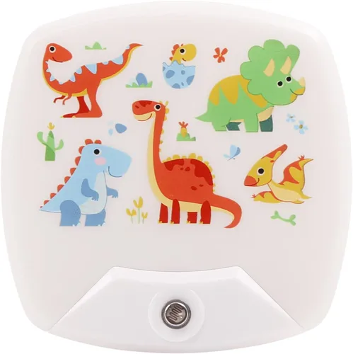 Paquete de 2 luces nocturnas LED de dinosaurios de dibujos animados para niños, lámpara de pared con sensor de luz de sueño para niños, luces