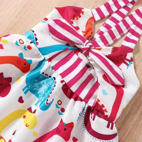 Miniatura 3 de Falda de verano para niñas pequeñas, con estampado de dinosaurio, sin mangas, correa sin espalda, vestido de 1 a 6 años
