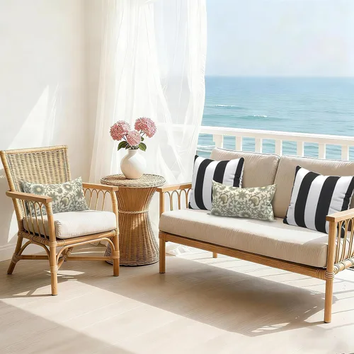 Miniatura 259 de Juego de 2 almohadas para exteriores de 16 x 16 pulgadas, repelentes al agua con interiores, para muebles de patio, hogar, jardín, geometría bohemia