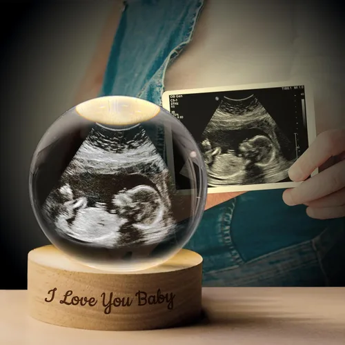 Bola de Cristal con Foto de Ultrasonido Personalizada, Bola Decorativa Mágica de Cristal Láser 3D Personalizada con Soporte de Luz, Marco de Foto de