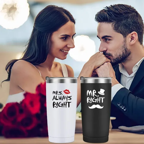 Miniatura 4 de Mr. Right Mrs. Always Right - Juego de vasos de viaje, regalos de compromiso de boda para marido, esposa, parejas recién casadas, novia, novio