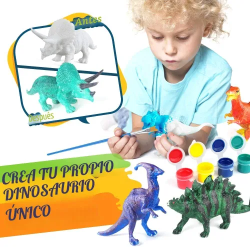 Miniatura 2 de BAODLON Juego de manualidades para niños, kit de pintura de juguete de dinosaurio, 10 figuras de dinosaurios, decora tus dinosaurios, crea un mundo
