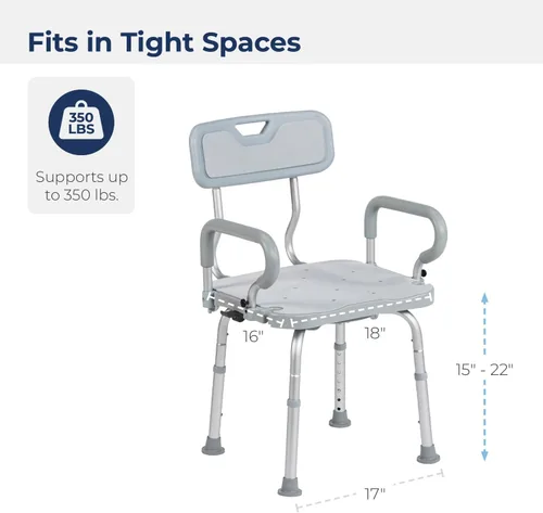 Miniatura 7 de Drive Medical PreserveTech - Silla de ducha giratoria de 360 grados con brazos y respaldo, color gris