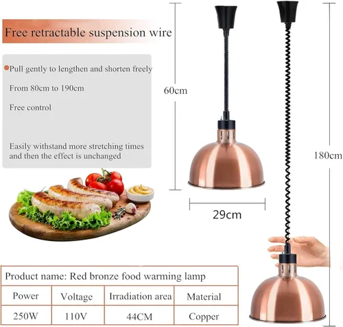 Miniatura 7 de JIAWANSHUN Calentador de alimentos comercial Lámpara de calor retráctil con bombilla de 250 W para catering y restaurante Suministros de calefacción