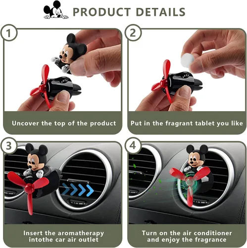 Miniatura 4 de Ambientadores de coche con diseño de ratón piloto de dibujos animados, difusor de ventilación automotriz con hélice giratoria, ventilador de salida