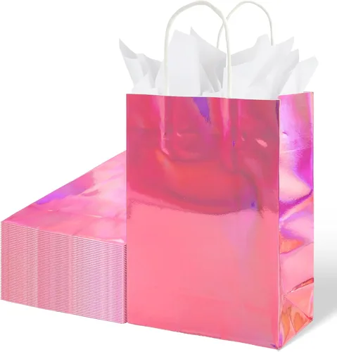 Miniatura 8 de BLEWINDZ 32 Bolsas Pequeñas de Papel para Regalos con Papel de Seda, Bolsas Amarillas para Obsequios de Fiesta con Asas, Bolsa de Golosinas de 8.7