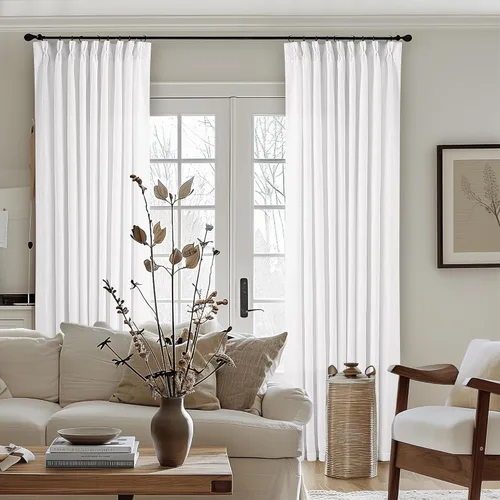 Miniatura 38 de Cortinas de lino natural con pliegues fruncidos de 120 pulgadas de largo para sala de estar, cortinas plisadas con ganchos y lengüeta trasera