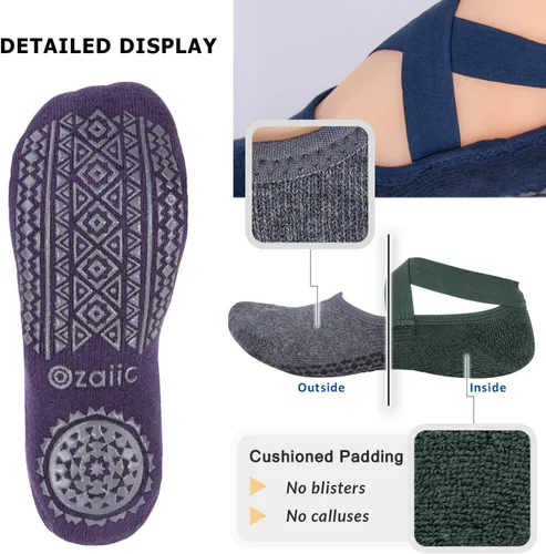 Miniatura 47 de Ozaiic - Calcetines de yoga para mujer con correas y agarres antideslizantes, ideales para pilates, Pure Barre, ballet, danza y entrenamiento