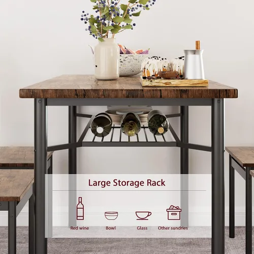 Miniatura 3 de GAOMON Juego de mesa de comedor para 4, mesa de cocina y sillas para 4 con estante para vino, juego de mesa de comedor con 4 sillas, juego de mesa
