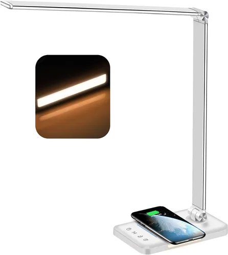 Miniatura 2 de AFROG - Lámpara LED de escritorio multifuncional con cargador inalámbrico, puerto de carga USB, 5 modos de iluminación, 5 niveles de brillo, control