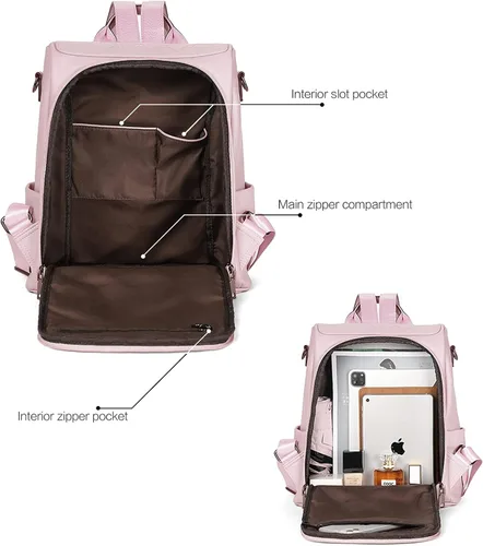 Miniatura 23 de Bromen - Mochila tipo bolso de mano de piel antirrobo para mujer a la moda, Beige floral, L