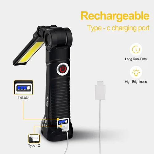 Miniatura 7 de LHOTSE Luz de trabajo LED, herramienta de regalo del día del padre, linterna recargable con base magnética y gancho, rotación de 360°, 5 modos, luz