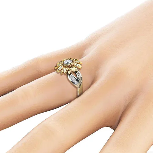 Miniatura 2 de Anillo de girasoles para mujer diamantes de imitación con circonita cúbica para adolescentes y niñas anillos de promesa de regalo plateado 7 acero