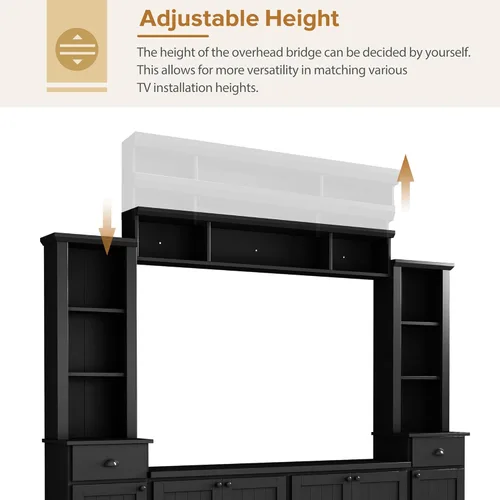 Miniatura 3 de Merax Minimalist 103" Entertainment Wall Unit Set with Overhead Bridge for TVs Up to 75", Modern Large Media Console with Adjustable Shelves, Ample
