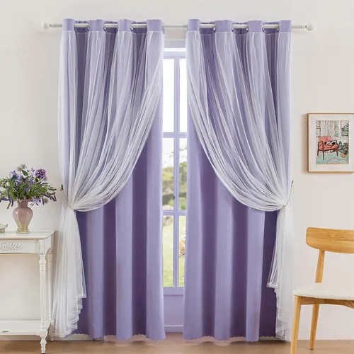 Miniatura 6 de Anytime Cortinas opacas y transparentes para ventana, par de paneles de cortinas lisas con ojales en la parte superior, 35 pulgadas de ancho x 63
