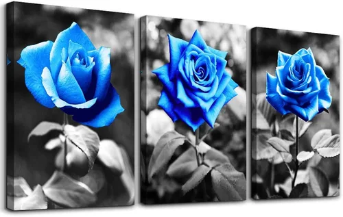 Miniatura 12 de Pinturas de decoración de pared para sala de estar, baño, habitación, cocina, familia, oficina, ilustraciones blanco y negro azul, rosa, flores, 12