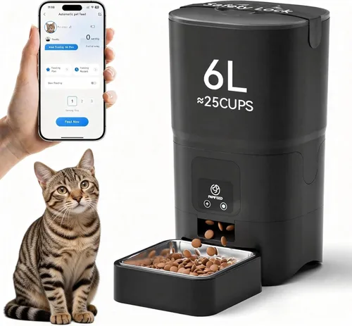 PAPIFEED Comedero automático para gatos, dispensador inteligente WiFi de 6 litros con control de aplicación, configuración asistida por Bluetooth,