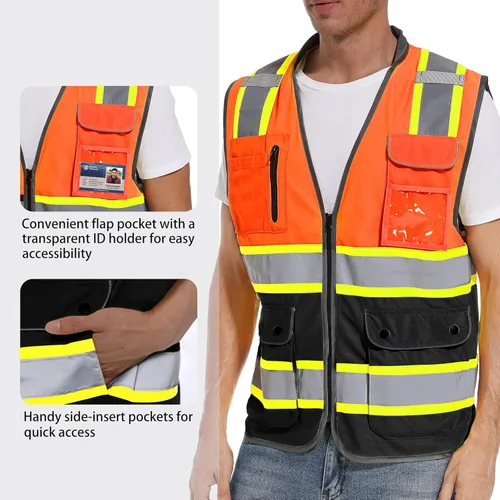 Miniatura 2 de ArcRidge Chaleco de seguridad reflectante para hombres y mujeres, chaleco de construcción de alta visibilidad, tiras reflectantes de doble tono