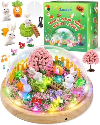 Laclun Juguetes de conejito para niñas, haz tu propia luz nocturna de conejo con música, artes y manualidades para niños, regalos de cumpleaños para