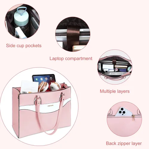 Miniatura 4 de MOSISO Bolsa de mano para computadora portátil para mujer, bolsa de trabajo de piel sintética con compartimento para laptop compatible con laptop