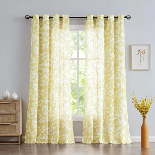 Miniatura 28 de Treatmentex Cortinas blancas y grises para dormitorio de 84 pulgadas de largo, cortinas semitransparentes con estampado de hojas para ventanas