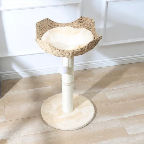 Miniatura 4 de SHENGOCASE Torre pequeña para gatos con cesta grande de mimbre de ratán de 17.7", cesta nido tejida a mano, percha de ventana para gatos grandes
