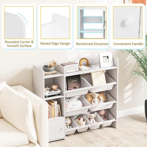 Miniatura 8 de Costzon Organizador de almacenamiento de juguetes para niños, armario de almacenamiento de 4 niveles con 8 contenedores extraíbles, estantería Blanco