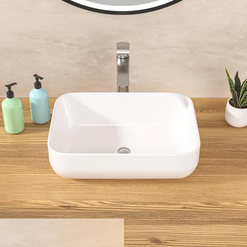 Miniatura 11 de Lordear Lavabo Rectangular de Baño Tipo Vasija 24X14 Pulgadas Lavabos de Baño Blancos de 24 Pulgadas con Borde Negro Lavabo de Cerámica Sobre