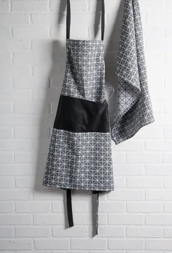 Miniatura 5 de DII Delantal de chef unisex jacquard geométrico negro y blanco, 32x28, triángulo
