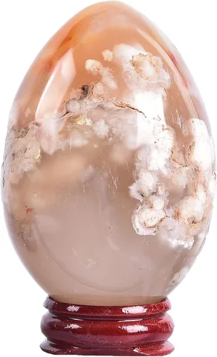 Miniatura 16 de AMOYSTONE Huevo de cristal de cuarzo rosa natural grande para curación y práctica de reiki, piedra de decoración del hogar con base, 3-3.5 pulgadas