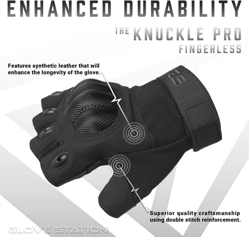 Miniatura 2 de Glove Station - Guantes tácticos de nudillos sin dedos para hombre - Guantes de motocicleta para tiro táctico, Airsoft, caza, trabajo policial