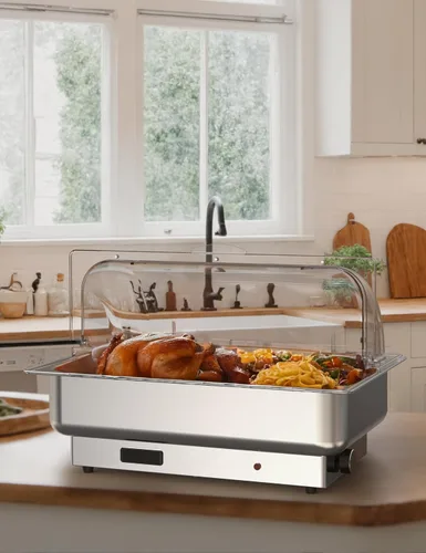 Miniatura 7 de GarveeHome Juego de bufé eléctrico de acero inoxidable con tapa enrollable con 1 sartén de 9 cuartos de galón, control de temperatura de 400 W