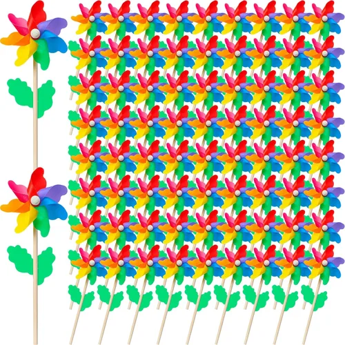 80 molinillos de flores arcoíris de 9.84 pulgadas, molinos de viento coloridos de plástico, molinillos de jardín, molinillos de viento de flores con