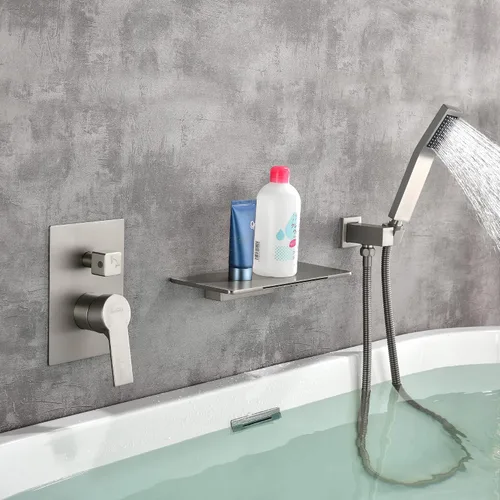 Miniatura 2 de SHAMANDA Grifo de bañera en cascada con rociador, relleno de bañera de montaje en pared con ducha de mano, grifo de bañera de una sola manija