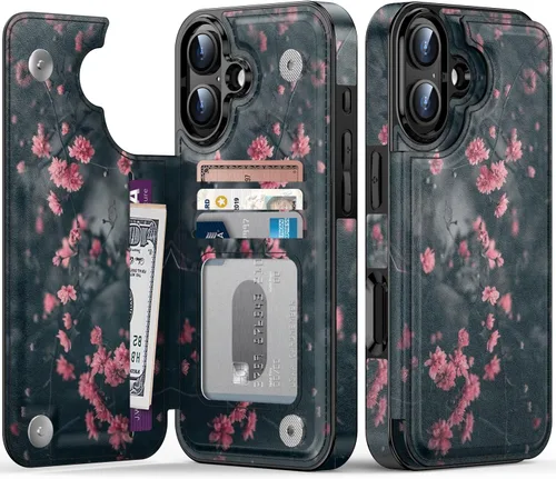 Miniatura 32 de FUNMIKO Funda tipo cartera para iPhone 13 con tarjetero, bloqueo RFID, protección de grado militar y obras de arte impresas con rayos UV, cierre