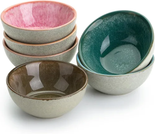 Miniatura 12 de Brew To A Tea BTAT - Cuencos de cerámica para cereales, 29 onzas, paquete de 6, 6.3 pulgadas, colores esmaltados en el interior, cuencos resistentes
