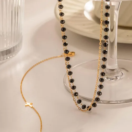 Miniatura 5 de CANDYFANCY Collar delicado para mujer, chapado en oro de 18 quilates, collar en capas de acero inoxidable con cuentas de circonita cúbica