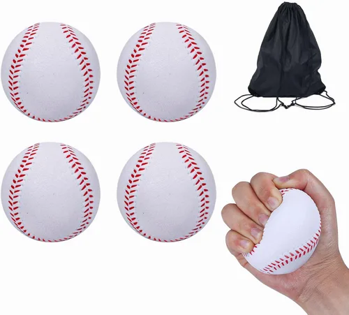 Miniatura 8 de Pelotas de béisbol de espuma, 9 pulgadas de pelotas de béisbol suaves de entrenamiento pelota de estrés con bolsa de cordón Amarillo