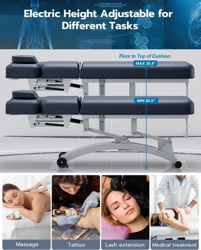 Miniatura 3 de SyyBhb Mesa de masaje eléctrica profesional Hi-Lo con ruedas, respaldo ajustable Haydraulic hacia abajo para tratamiento/facial/belleza/spa/terapia