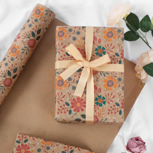 Miniatura 5 de Aimyoo - Rollo de papel de regalo floral kraft - Rollo jumbo - 30 pulgadas x 33 pies - Papel de regalo vintage con flores para todas las ocasiones