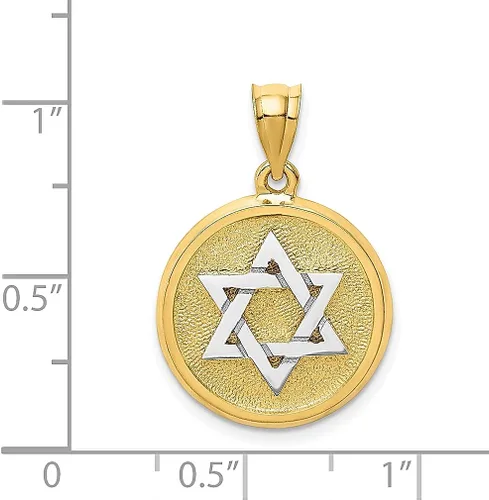 Miniatura 2 de Colgante de oro amarillo de dos tonos de 14 quilates, acabado sólido, parte trasera plana, joyería judía de estrella de David, dije religioso