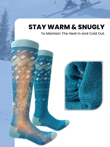 Miniatura 3 de OutdoorMaster Calcetines de esquí, paquete de 2 pares de calcetines de esquí y snowboard para hombres y mujeres con diseño OTC con puño