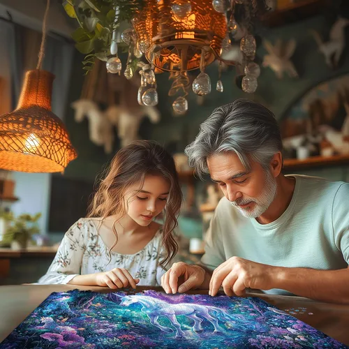 Miniatura 6 de Rompecabezas para adultos de 1000 piezas, rompecabezas de 1000 piezas de unicornio con purpurina de arcoíris de fantasía, rompecabezas de bosque