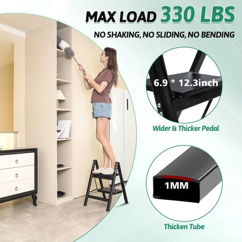 Miniatura 3 de Escalera Plegable de 2 Escalones, Taburete Escalón de Servicio Pesado 330 Libras de Carga, Escalera Pequeña de Cocina/Closet para Adultos/Niños